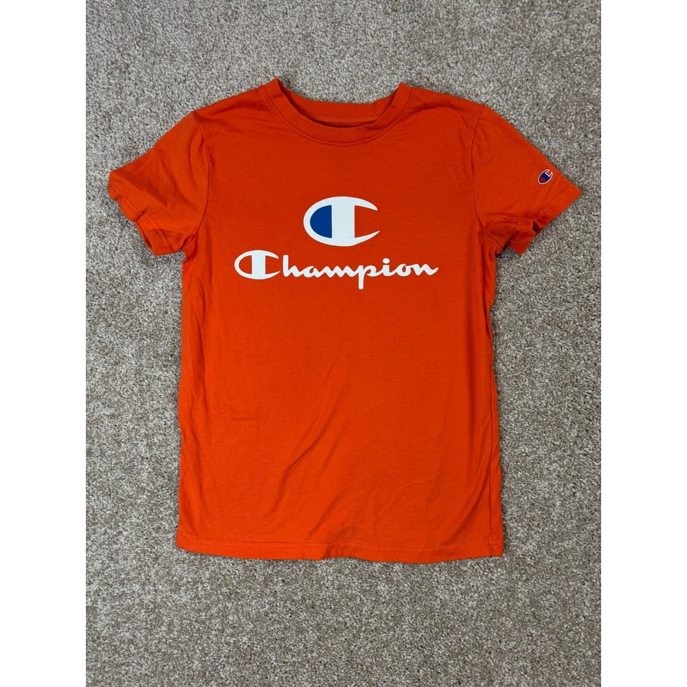 Champion Boys Orange Big C Logo Graphic T-Shirt Short Sleeve Size 10/12 M
